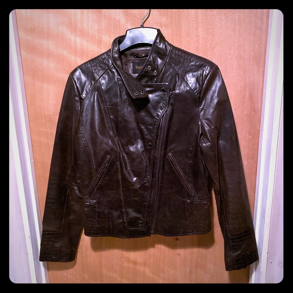Leather moto jacket by Laundry, Shelli Segal.